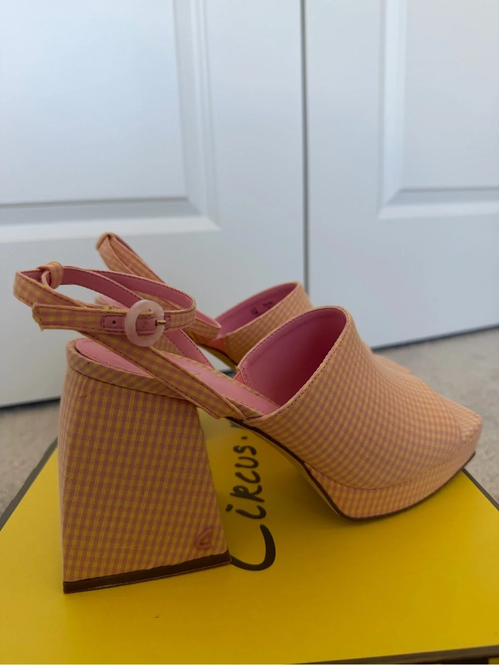 Circus by Sam Edelman Pink and Orange Gingham Platform Slingbacks